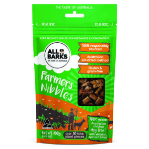 All Barks Farmers Nibbles Chicken, Whitefish, Spinach & Kelp Dog Treats 100g
